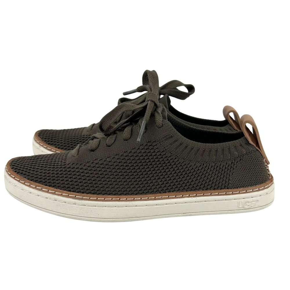 UGG Sidney Womens 5.5 Casual Knit Sneakers Olive Green Leather Trim Breathable